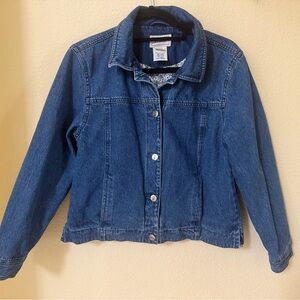 LL Bean Floral Fleece Lined Denim Jacket Size Small Petite